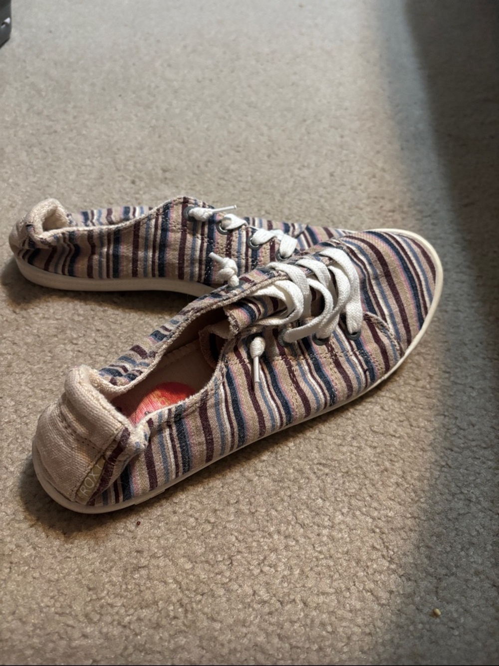 Roxy BAYSHORE Striped Canvas Sneakers - Blue, Cream & Tan